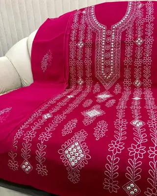 2 Pcs Women's Unstitched Sheesha Work Suit thumbnail 2