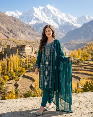 2 Pcs Women's Unstitched Sheesha Work Suit