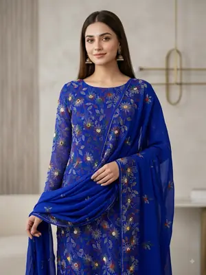 2 Pcs Women's Unstitched Hand Embroidered Suit