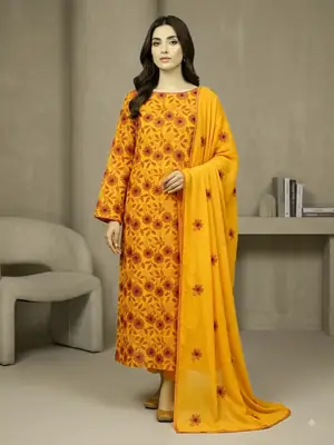 2 Pcs Women's Unstitched Hand Embroidered Suit