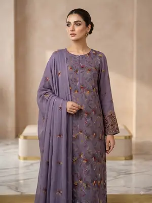 2 Pcs Women's Unstitched Hand Embroidered Suit