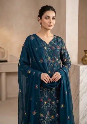 2 Pcs Women's Unstitched Hand Embroidered Suit