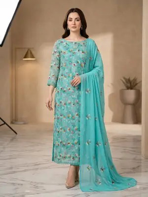 2 Pcs Women's Unstitched Hand Embroidered Suit