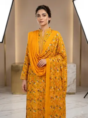 2 Pcs Women's Unstitched Hand Embroidered Suit