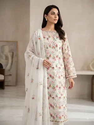 2 Pcs Women's Unstitched Hand Embroidered Suit