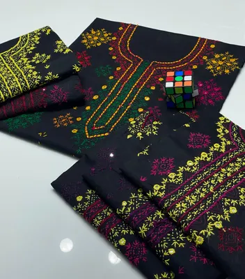 Embroidered Black Dhaga Shirt with Green Border thumbnail 2