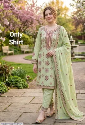 Green Embroidered Dhaga Shirt with Dupatta