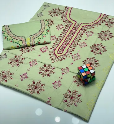Green Embroidered Dhaga Shirt with Dupatta thumbnail 2