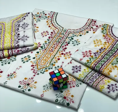 Embroidered Dhaga Shirt White Floral Design thumbnail 2