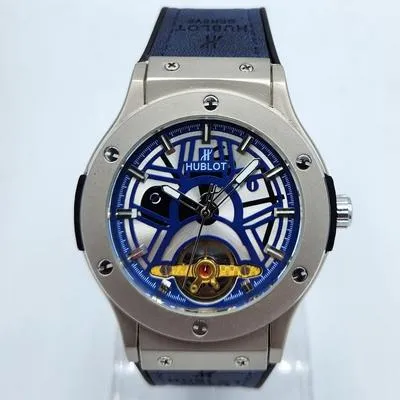 Hublot Blue Skeleton Dial Men's Watch Steel Blue Strap thumbnail 2