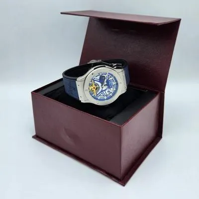 Hublot Blue Skeleton Dial Men's Watch Steel Blue Strap thumbnail 4