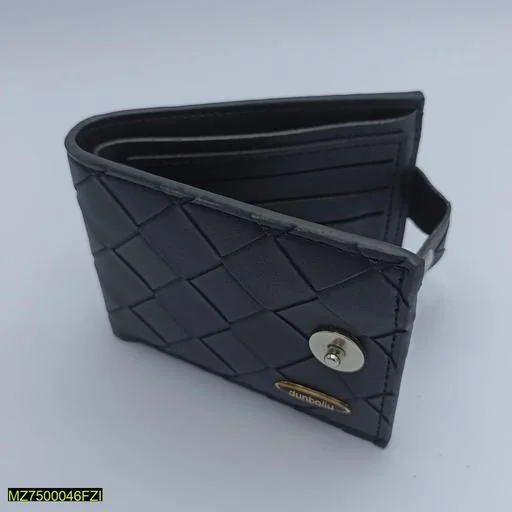 Men's Black Leather Woven Bifold Wallet with Magnetic Closure
