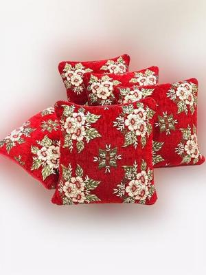 Red Floral Velvet Cushion Covers Set of 5 thumbnail 1