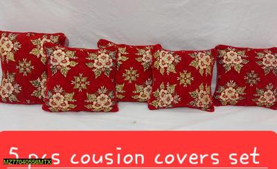 Red Floral Velvet Cushion Covers Set of 5 thumbnail 3