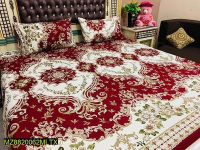 Crystal Cotton Double Bedsheet Set Red Cream Floral 90x95 thumbnail 2