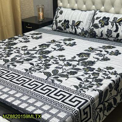 Crystal Cotton Double Bedsheet Set with Floral Greek Key Print thumbnail 2