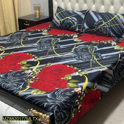 Crystal Cotton Double Bedsheet Set Red Black Rose Golden thumbnail 2