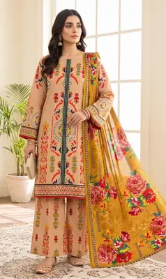 3 Pcs Women's Unstitched Printed Suit