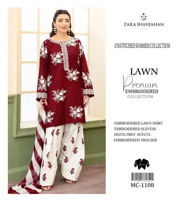 3 Pcs Women's Unstitched Embroidered Suit