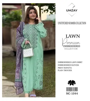 3 Pcs Women's Unstitched Embroidered Suit