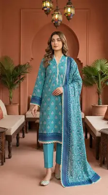 3 Pcs Women's Unstitched Digital Print Suit thumbnail 2