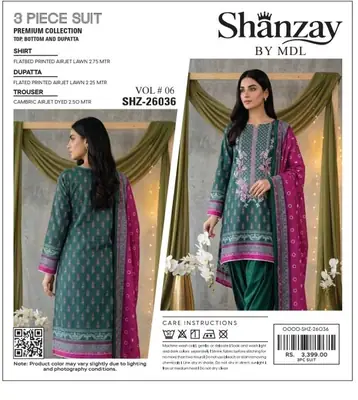 3 Pcs Women's Unstitched Digital Print Suit thumbnail 3
