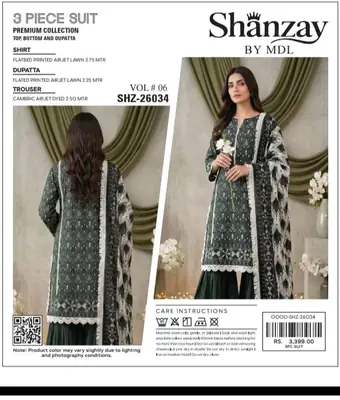 3 Pcs Women's Unstitched Digital Print Suit thumbnail 3