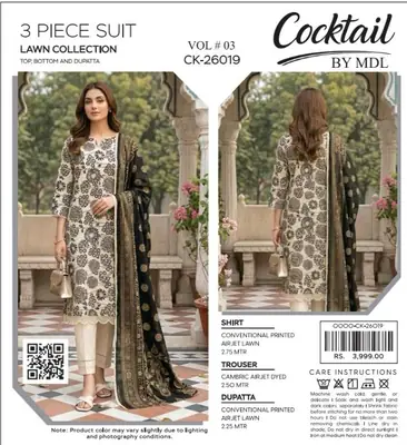 3 Pcs Women's Unstitched Digital Print Suit
