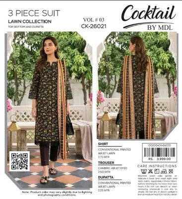 3 Pcs Women's Unstitched Digital Print Suit
