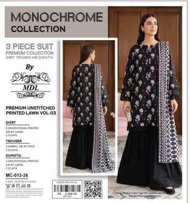 3 Pcs Women's Unstitched Digital Print Suit