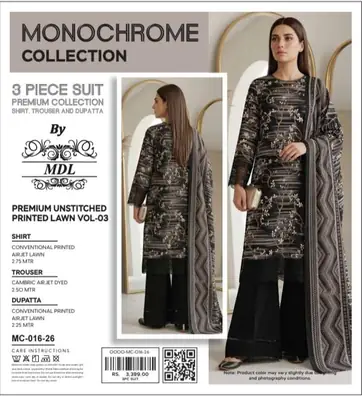 3 Pcs Women's Unstitched Digital Print Suit