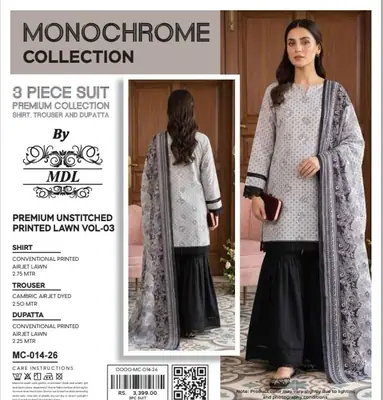 3 Pcs Women's Unstitched Digital Print Suit
