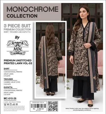 3 Pcs Women's Unstitched Digital Print Suit