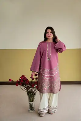 2 Pcs Women's Stitched Cotton Embroidered Co-Ord Set