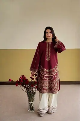 2 Pcs Women's Stitched Cotton Embroidered Co-Ord Set