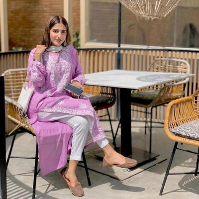 Pink Embroidered Kurta Set for Women Casual Wear thumbnail 2