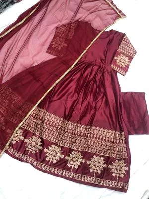 3 Pcs Women's Stitched Shamoz Silk Embroidered Maxi thumbnail 2