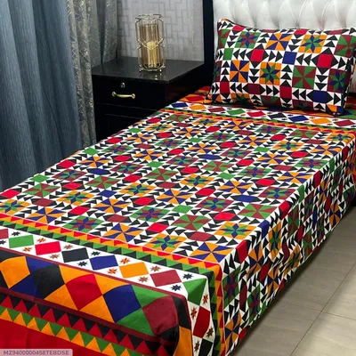 Crystal Cotton Multicolor Printed Bedsheet Set Single Bed thumbnail 1