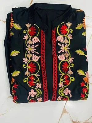 3 Pcs Women's Stitched Katan Silk Embroidered Gown Suit thumbnail 3