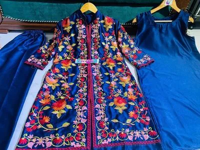 Women's Stitched Katan Silk Embroidered Gown Shirt And Trouser thumbnail 2