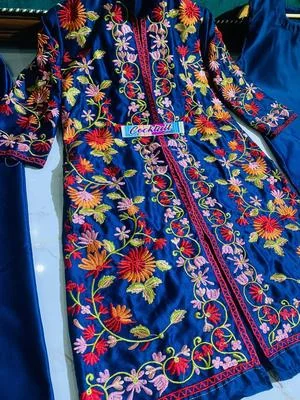 Women's Stitched Katan Silk Embroidered Gown Shirt And Trouser thumbnail 3