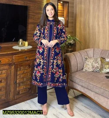 Women's Stitched Katan Silk Embroidered Gown Shirt And Trouser thumbnail 4