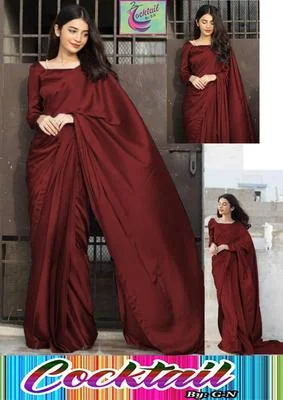Elegant Maroon Shamoz Silk Stitched Saree Set - 3 Pcs with Blouse and Petticoat