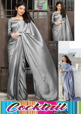 Exquisite Grey Shalmose Silk Stitched Saree Set - 3 Pcs (Saree, Blouse & Petticoat)
