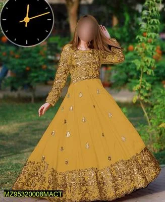 2 Pcs Women's Stitched Silk Embroidered Maxi - Mustard
