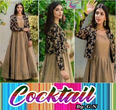 Chiku & Black Embroidered Maxi with Jacket - 2 Pcs Women's Stitched Set