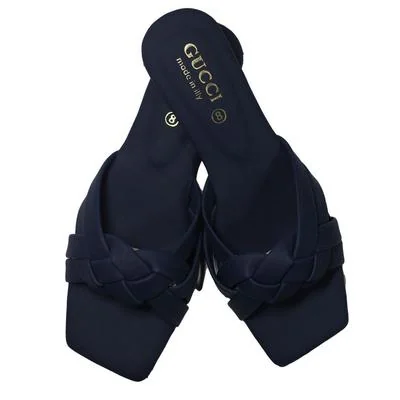 Gucci Women's Navy Blue Braided Flat Sandals