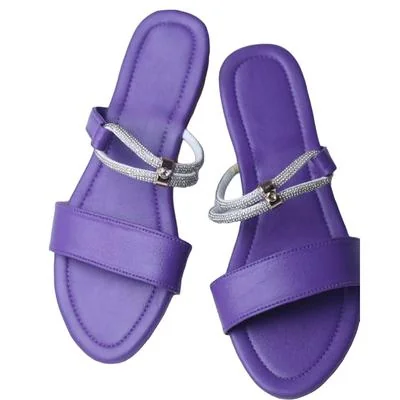Purple Rexine Flat Sandals with Silver Strap for Women