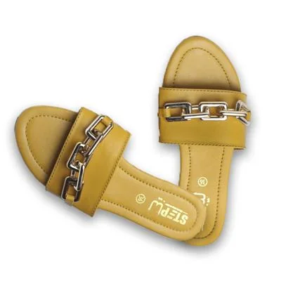 Yellow Chain Buckle Flat Sandals for Women