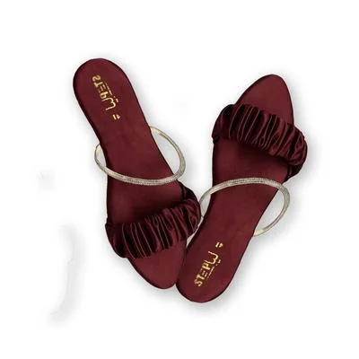 Maroon Rexine Slide Sandals with Gold Strap thumbnail 2